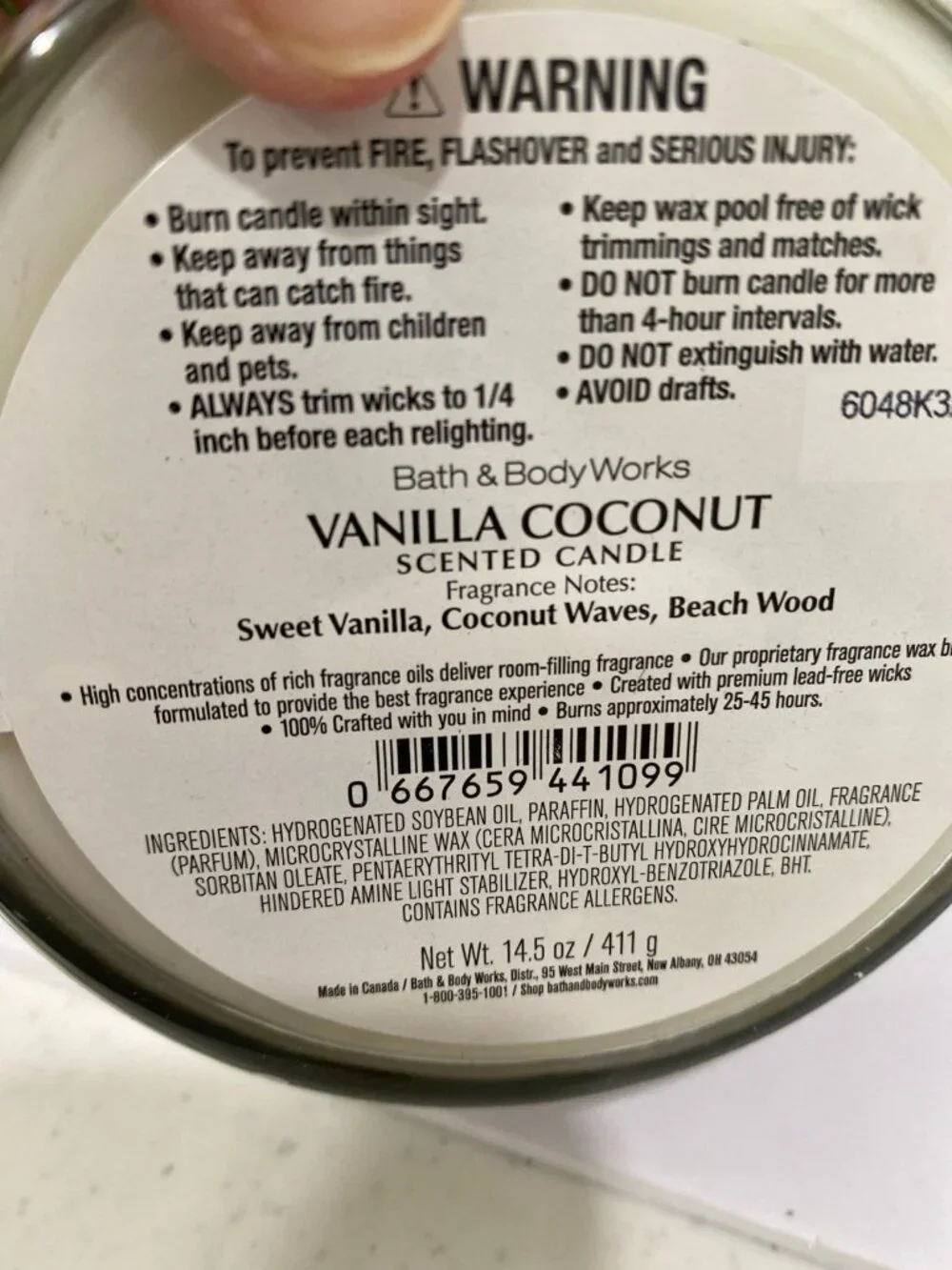 Bath & Body Works “Vanilla Coconut” New 3 Wick Candle